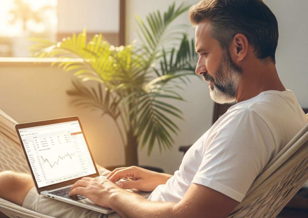 Passive income ideas for 2025 – person relaxing while earning money online