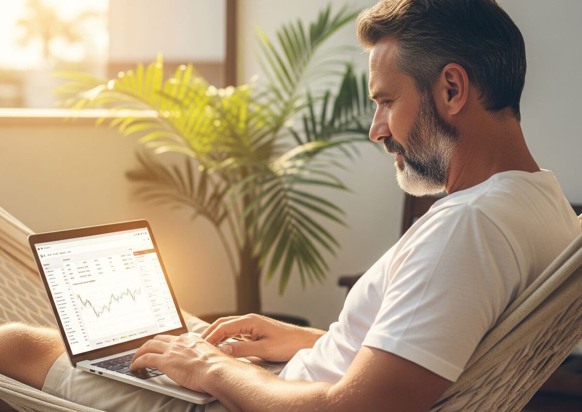 Passive income ideas for 2025 – person relaxing while earning money online